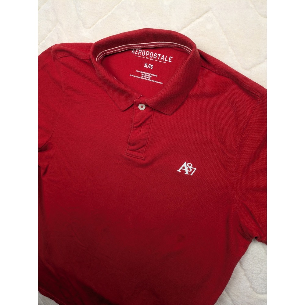 Aeropostale Mens XL Red Short Sleeve A87 Logo Cotton Pique Polo Shirt